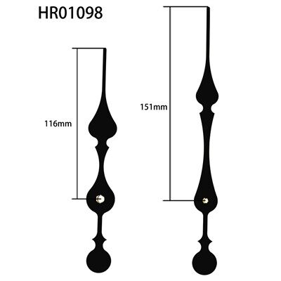 Часовая стрелка HR01095 черная с часовой и минутной стрелками и латунным корпусом