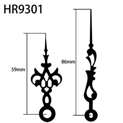 Hodinové ručičky HR9301 Černá hodina a minuta, čtvercový otvor