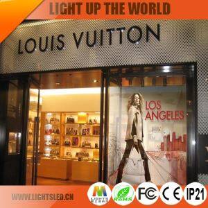 Ultra Brightness Indoor P5 Glass Wall LED Display Screen, Full Color Shop Window P5 P6 P10 Transparent LED Display For Sale