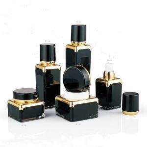 Airless Pump Bottle Black With Gold Square Shoulders Set