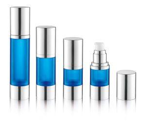 Blue Cosmetic Airless Pump Bottle With Aluminum Lid