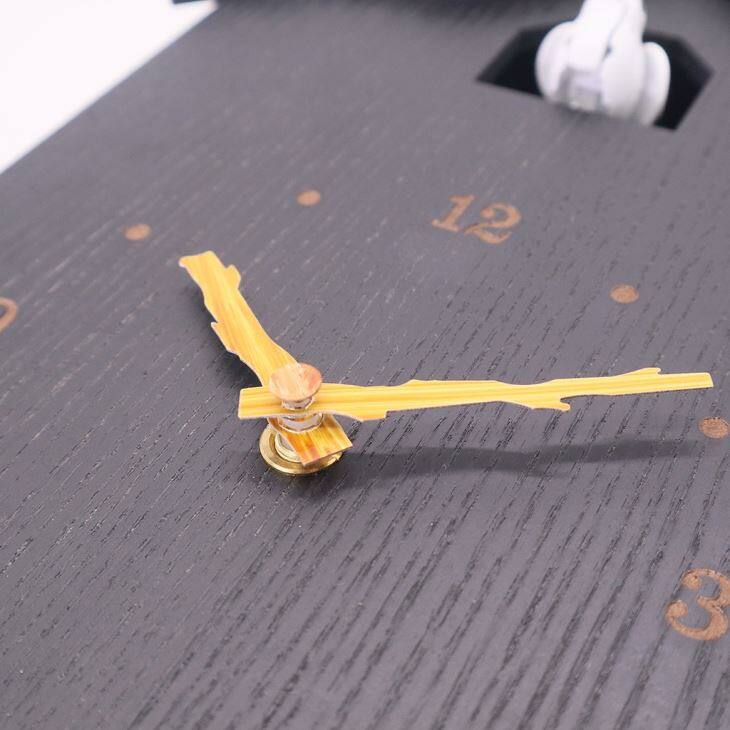 HR Black Wooden Cuckoo Wall Clock And Wood Grain Hands