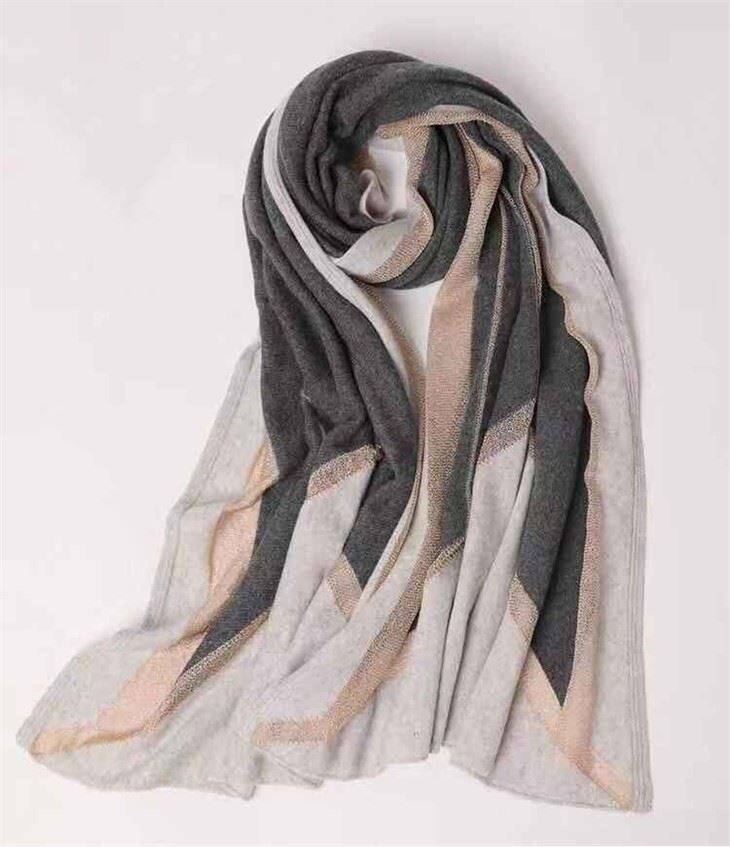 100% Cashmere Stripe Wide Scarf