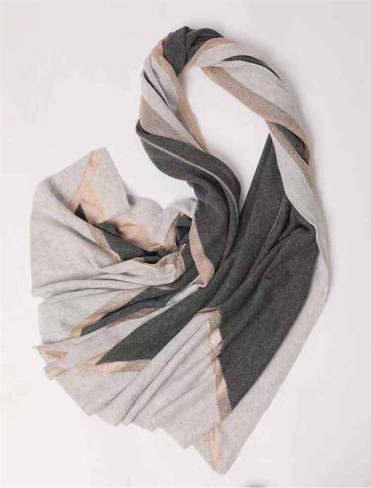 100% Cashmere Stripe Wide Scarf