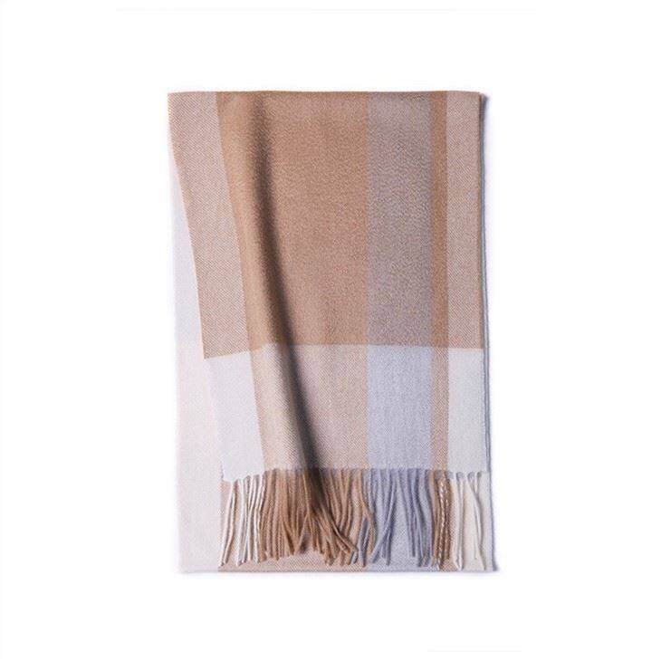 Pure Cashmere Checked Scarf Warm Winter Lady