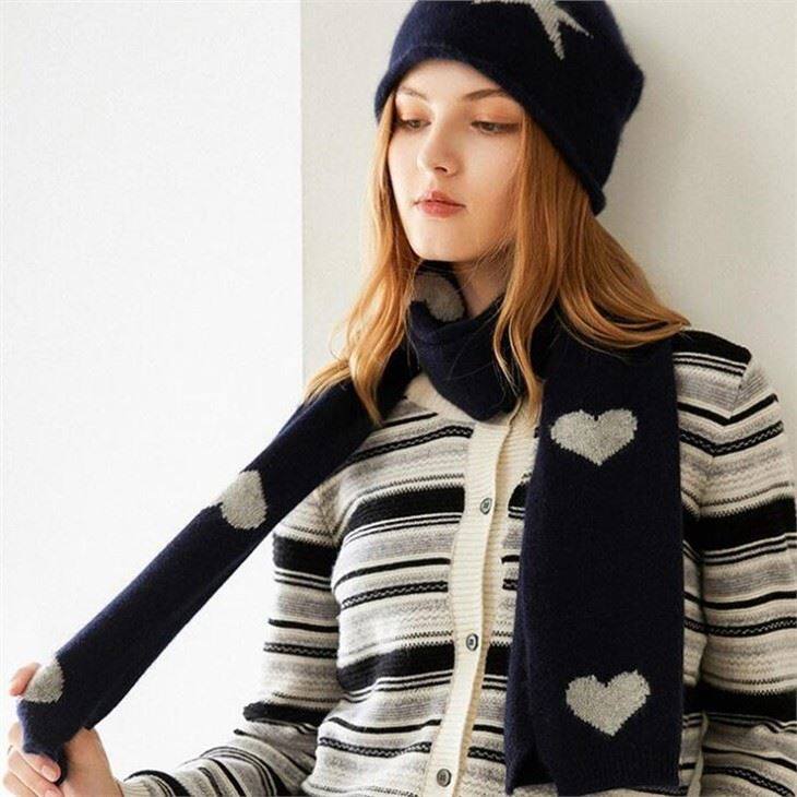 Dễ thương Hearts dệt kim Cashmere Khăn quàng cổ