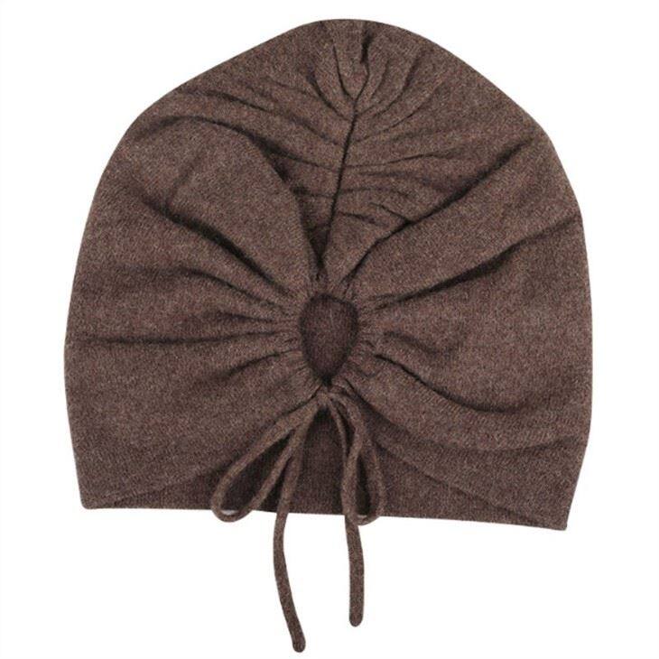 High Quality Lace Up Cashmere Beanie Hat