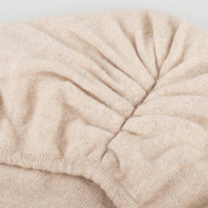 High Quality Lace Up Cashmere Beanie Hat