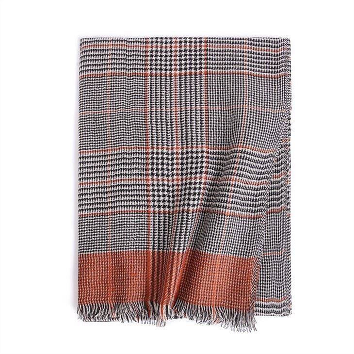 Houndstooth Checked Plain Tartan Cashmere Scarf