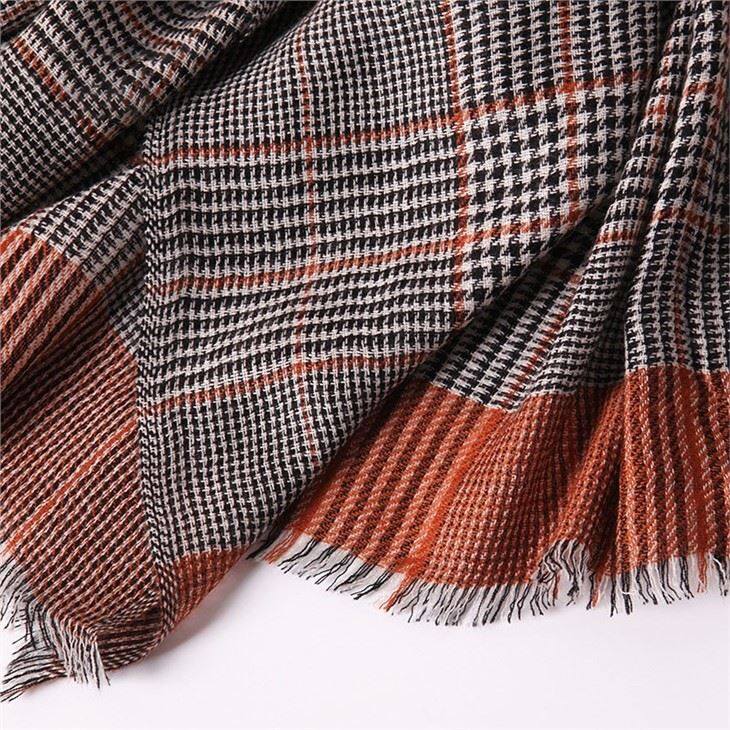 Houndstooth Checked Plain Tartan Cashmere Scarf