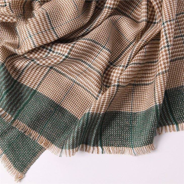 Houndstooth Checked Plain Tartan Cashmere Scarf