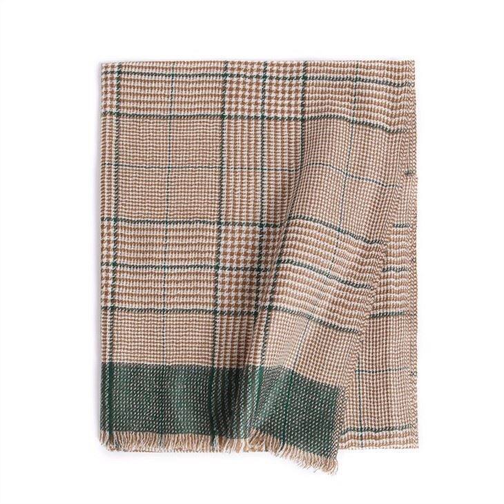Houndstooth Checked Plain Tartan Cashmere Scarf