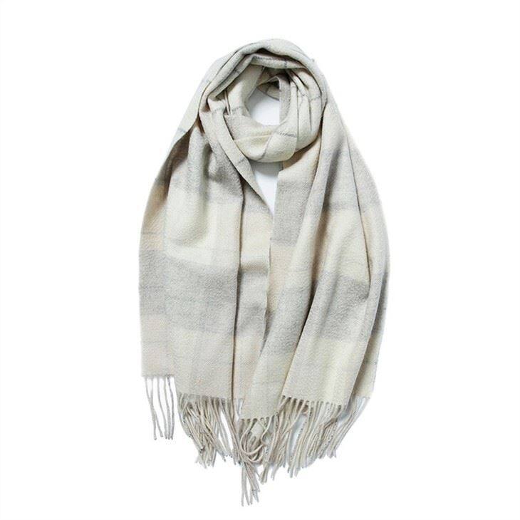 IMF 100% Cashmere Double Side Plaid Scarf Women Thick Warm Scarf