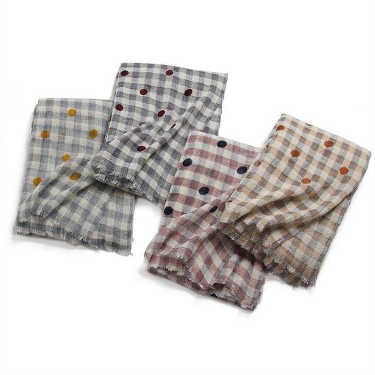 IMF Plaid Color Merino Wool Lady Spring Wool Shawl With Dots