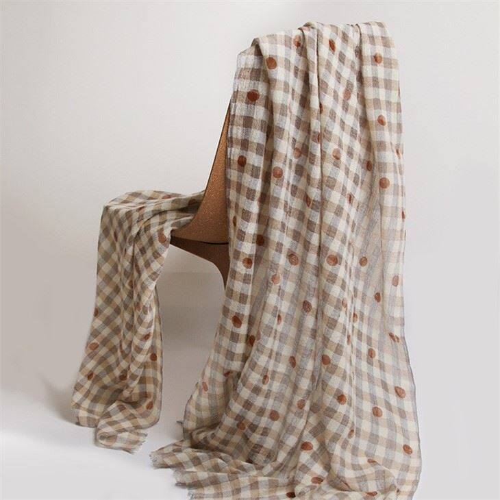 IMF Plaid Color Merino Wool Lady Spring Wool Shawl With Dots