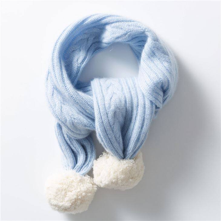 Kids Cashmere Knit Pom Pom Scarf