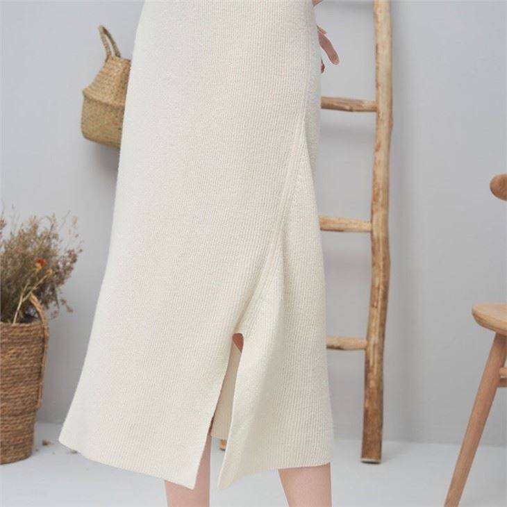 Lady Cashmere Plain Knit Unique Design Long Dress