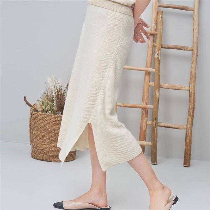 Lady Cashmere Plain Knit Unique Design Long Dress