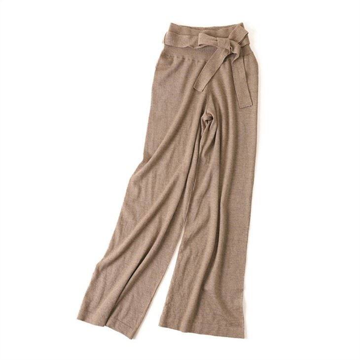 Lady High Waist Wide Leg Cashmere Pants