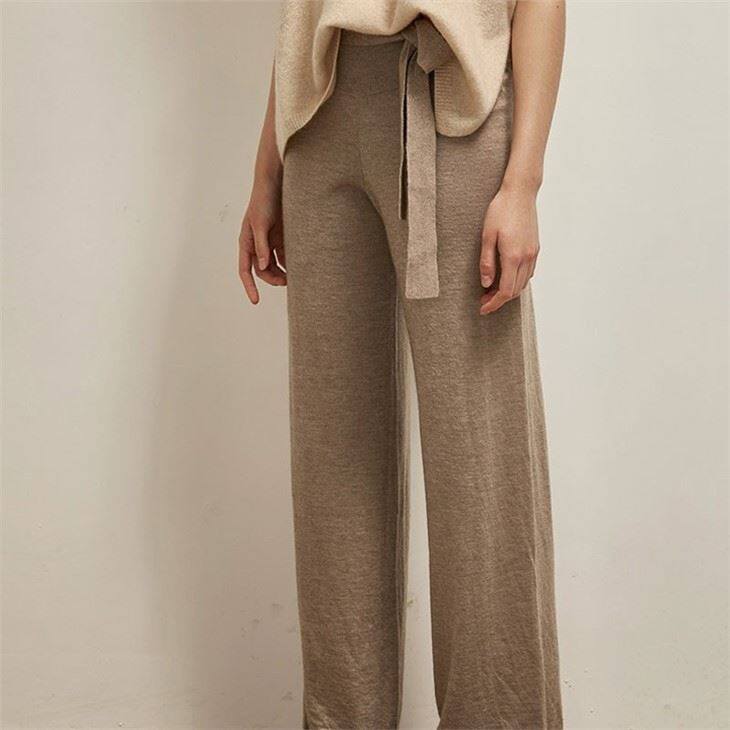 Lady High Waist Wide Leg Cashmere Pants