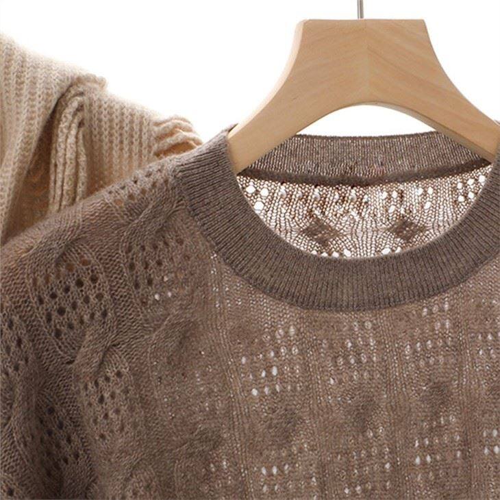 Lady Round Neck Hollow-out Cashmere Sweater