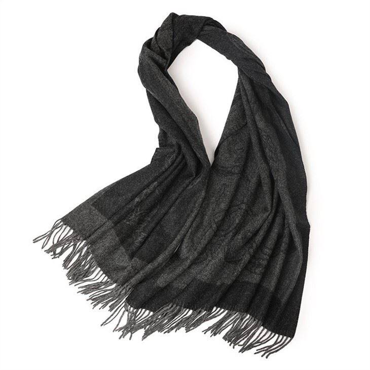 Large Black Jacquard Weave Wool Scarf