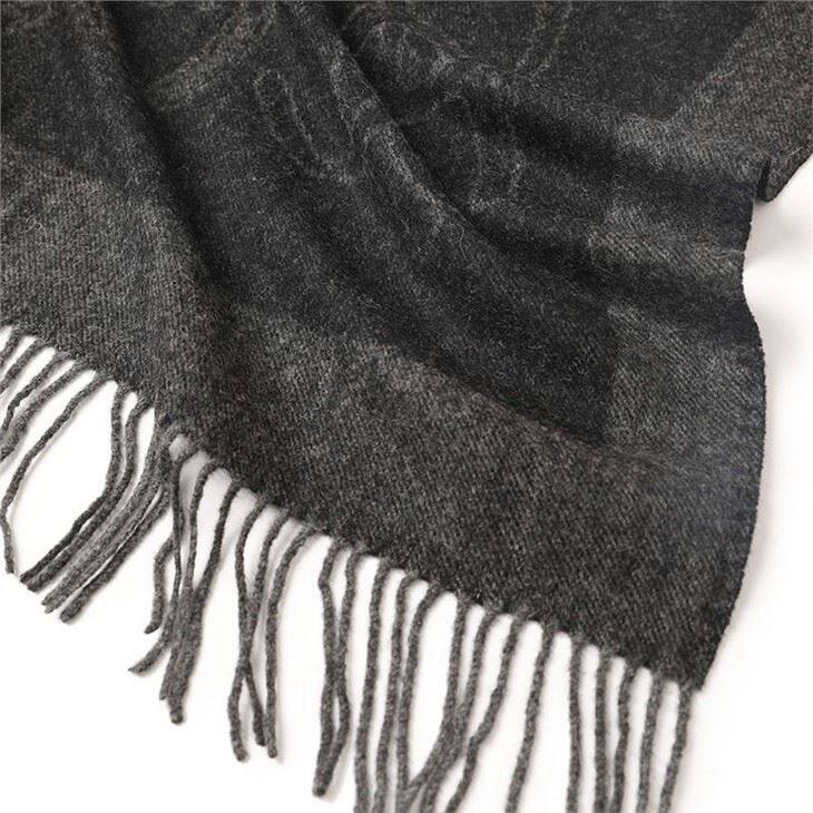 Large Black Jacquard Weave Wool Scarf