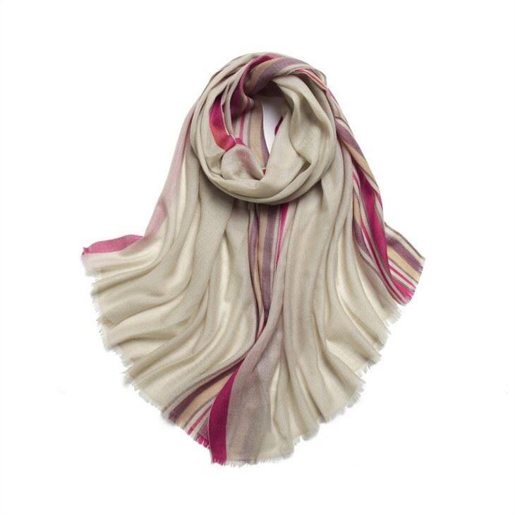 Lightweight Striped Merino Wool Scarf