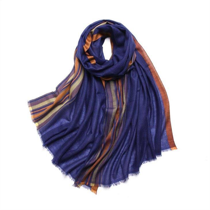 Lightweight Striped Merino Wool Scarf