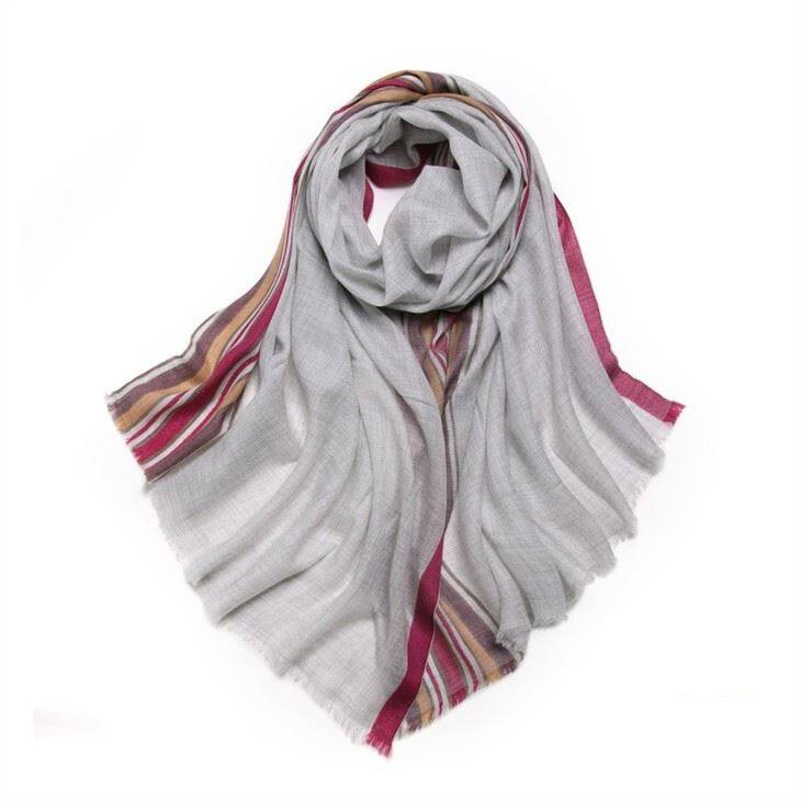Lightweight Striped Merino Wool Scarf