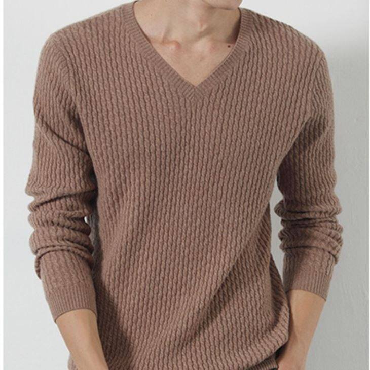 Đàn ông cáp dệt kim V cổ cashmere áo len