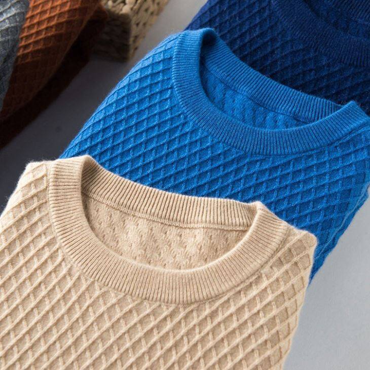 Men Crew Neck Cabled Cashmere Sweater