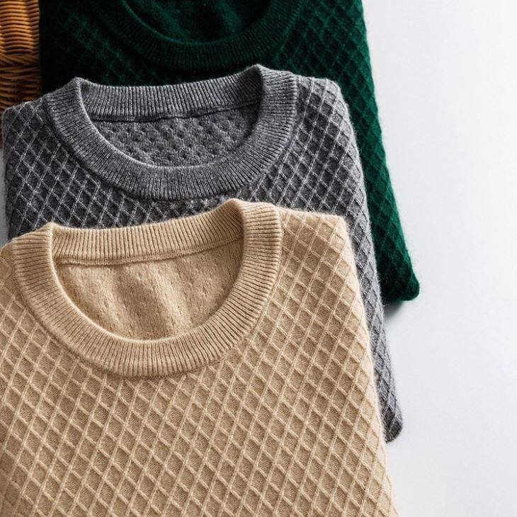 Men Crew Neck Cabled Cashmere Sweater