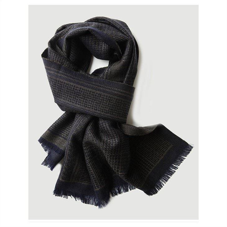 Syal Wol Jacquard Ganda Pola Gird Walet Pria