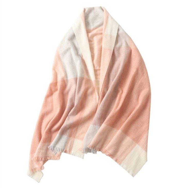 Oversize Checked Plaid Tartan Cashmere Scarf