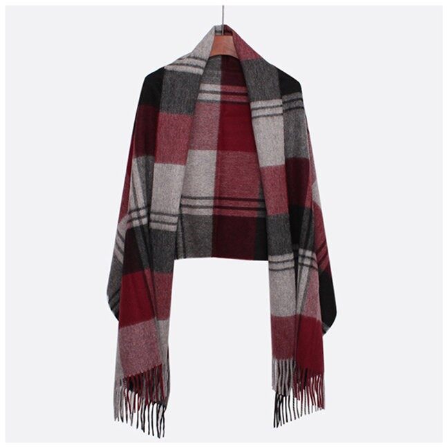 Oversize Checked Plaid Tartan Wool Scarf