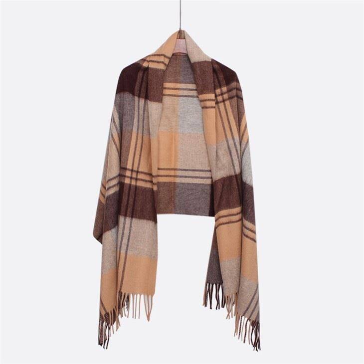 Oversize Checked Plaid Tartan Wool Scarf