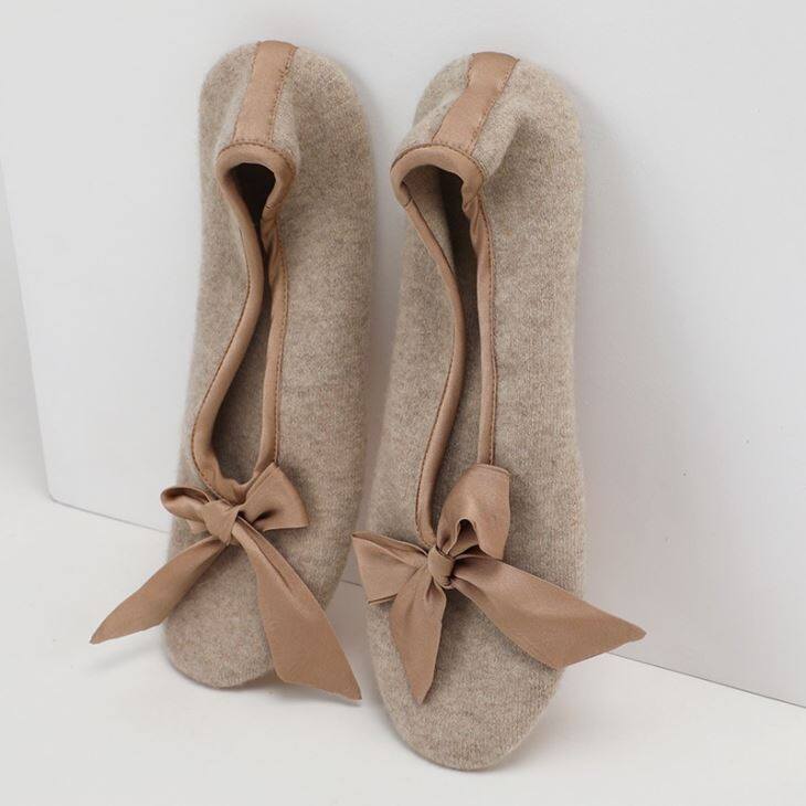 Plain Knitted Cashmere Ribbon Slippers