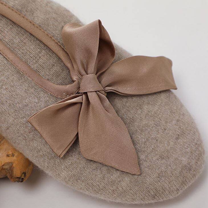 Plain Knitted Cashmere Ribbon Slippers