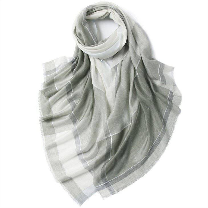 Sliver Thread Checked Plaid Tartan Cashmere Scarf