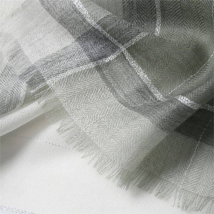 Sliver Thread Checked Plaid Tartan Cashmere Scarf