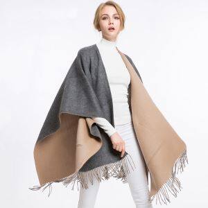 Double Side Solid koulè Poncho lenn mouton