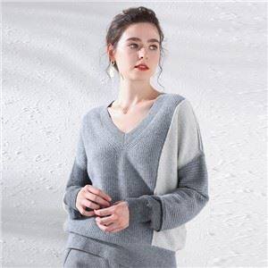 V-Neck Assorted Color Sleeved Kaszmirowy sweter