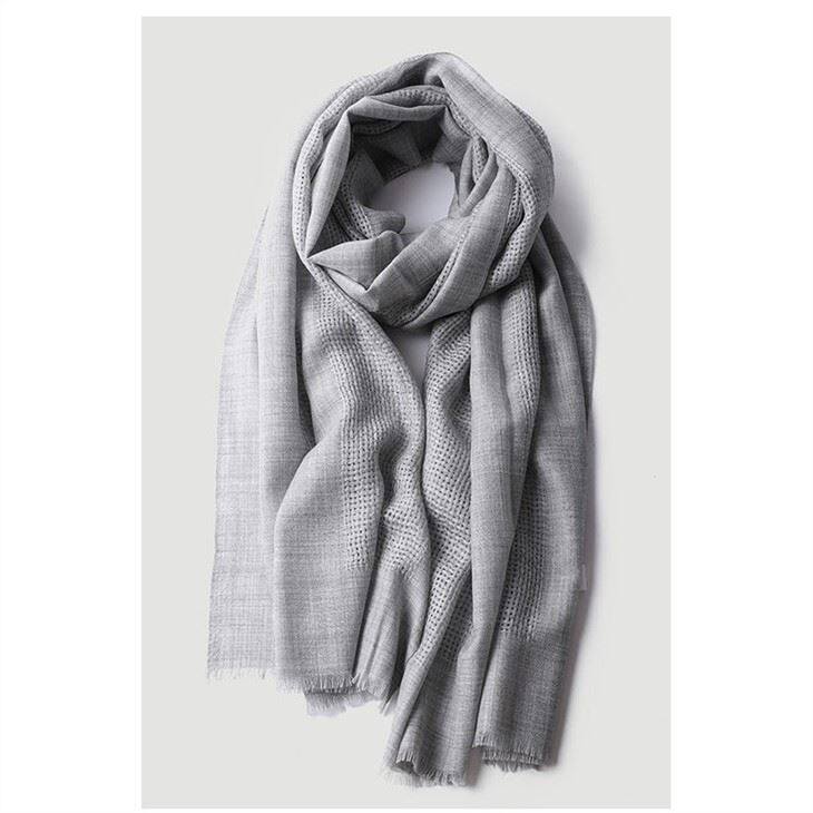 Solid Color Mercerized Wool Mesh Hollow Scarf
