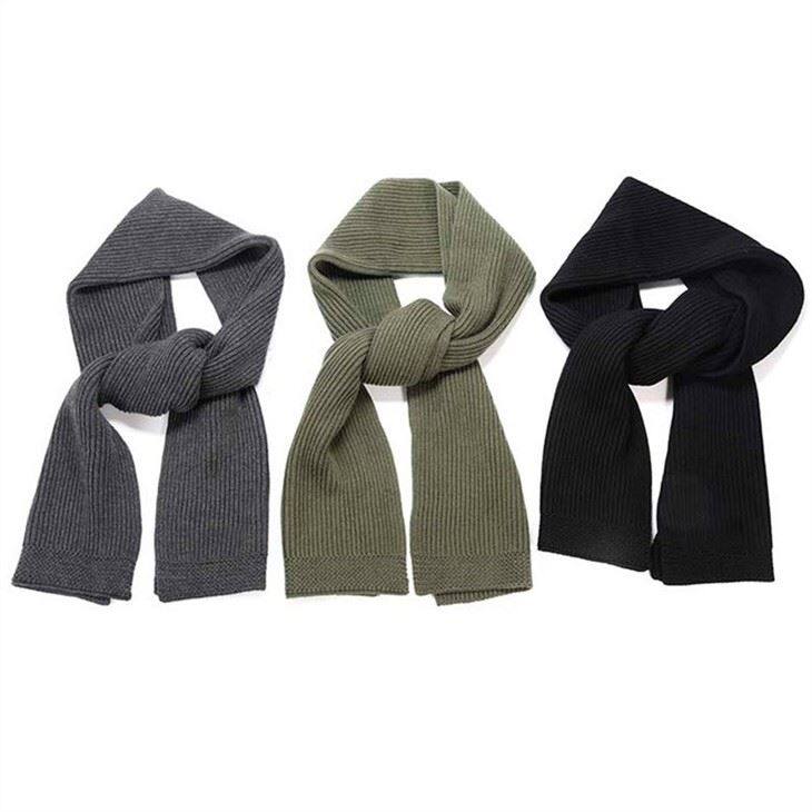 Solid Color Rib Knit Wool Scarf