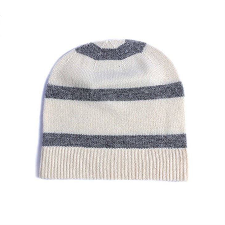 Stripe Plain Knitted Thick Cashmere Beanie