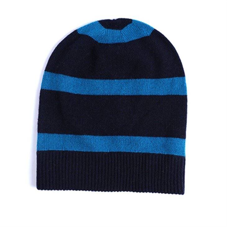 Stripe Plain Knitted Thick Cashmere Beanie