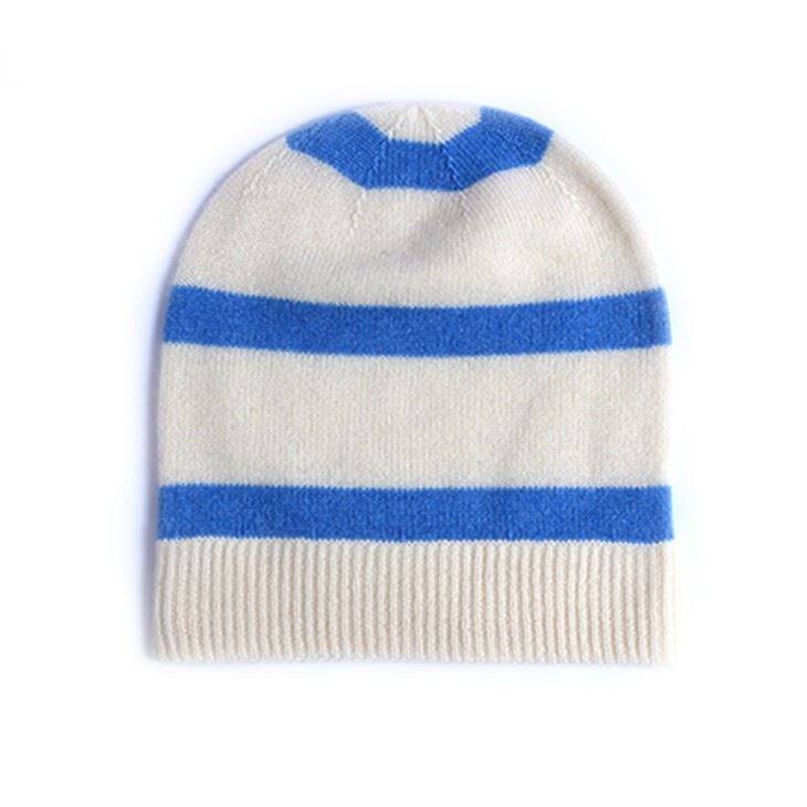 Stripe Plain Knitted Thick Cashmere Beanie