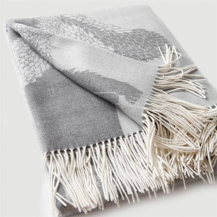 Twin Size Djurmönster Jacquard Wool Filt