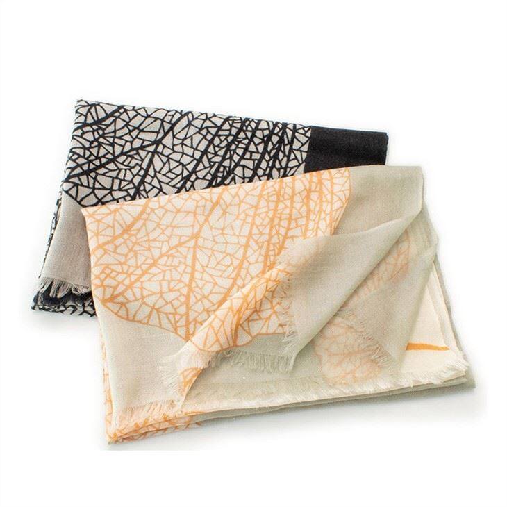 Ultra-Thin Leaf Print Worsted Cashmere Scarf